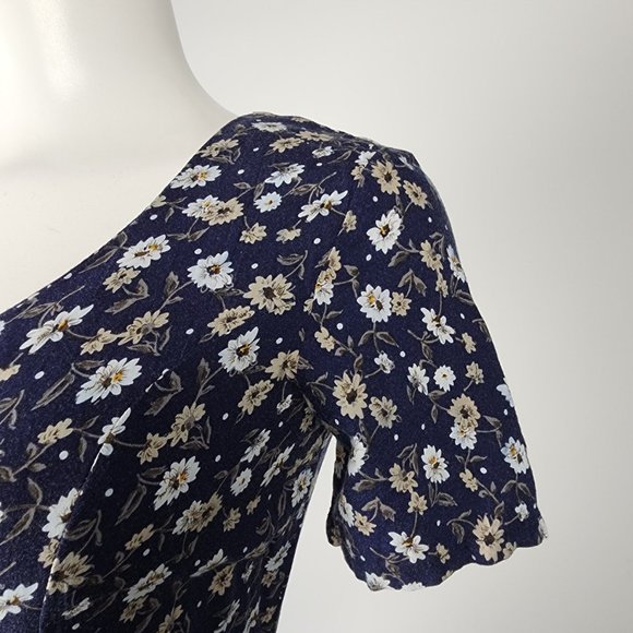 Vintage Jessica Scott Navy Blue Floral Button Up Romper Size S/M - Picture 3 of 11